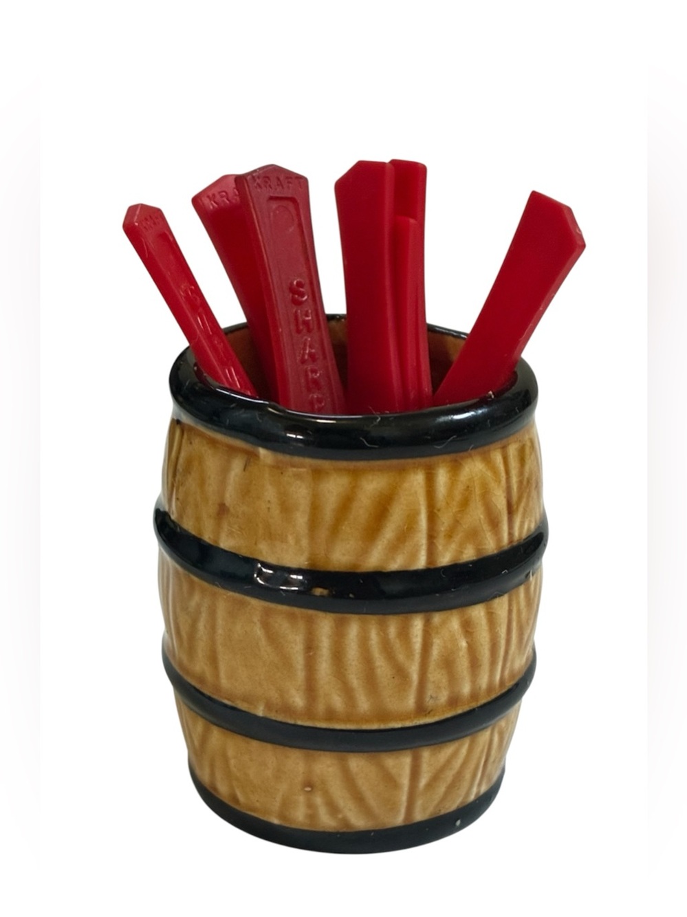 VINTAGE CERAMIC WOOD BARREL TOOTHPICK HOLDER JAPAN